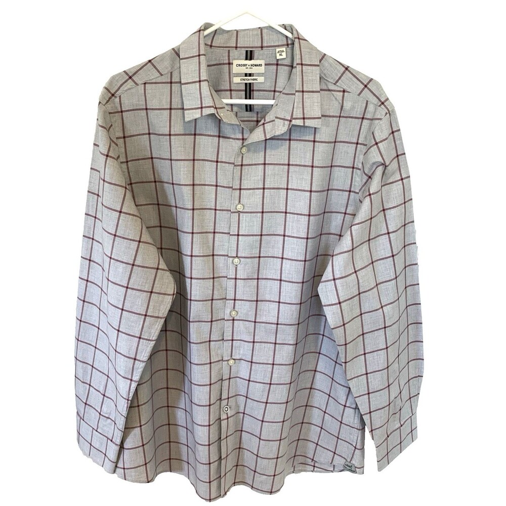 Crosby & Howard Window Pane Plaid Shirt Mens XL Long Sleeve Cotton/Spandex